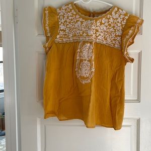 Embroidered mustard top